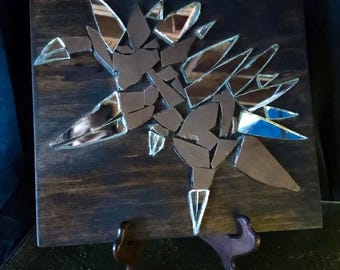 Handmade Sandslash Mosaic- Pokemon-Inspired Art with Mirror Shards & Ash Finish