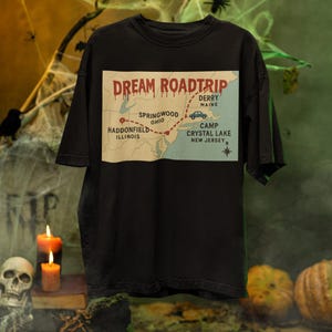 Dream Roadtrip Graphic T-Shirt, Spooky Season Tee, Travel Shirt, Vintage Halloween Map Shirt, Retro Halloween.