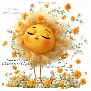Whimsical Sun Characters Clipart Set: 18 PNG & JPG (Digital Printable)