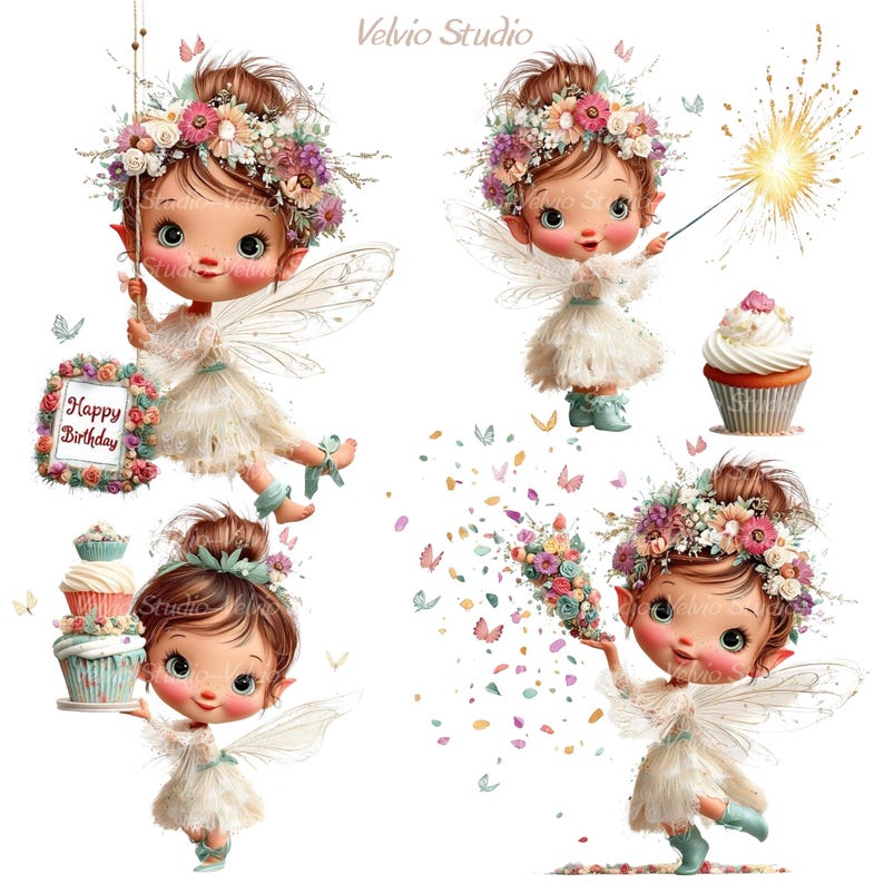 Whimsical Birthday Fairy Clipart Set: 26 PNG & JPG (digital Printable ...