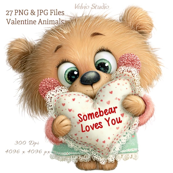 Whimsical Valentine Animals Clipart Set: 27 PNG & JPG Files (Digital Download)