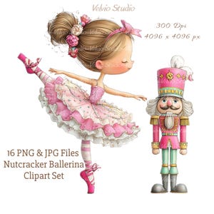 Nutcracker Ballerina Love Clipart Set: Valentine Illustrations, 16 PNG & JPG Files (Digital Download)