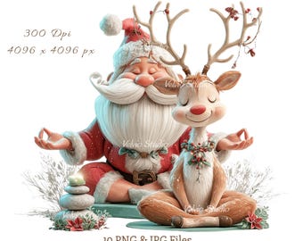 Clipart kerstman en rendieren: feestelijke winterillustraties, 10 png- en jpg-bestanden (digitale afdrukbare)