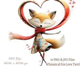 Whimsical Fox Valentine Clipart: 10 PNG & JPG Files Included (Digital Printable)
