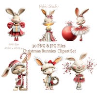 Cute Christmas Bunny Clipart - Watercolor Illustrations for Christmas ...