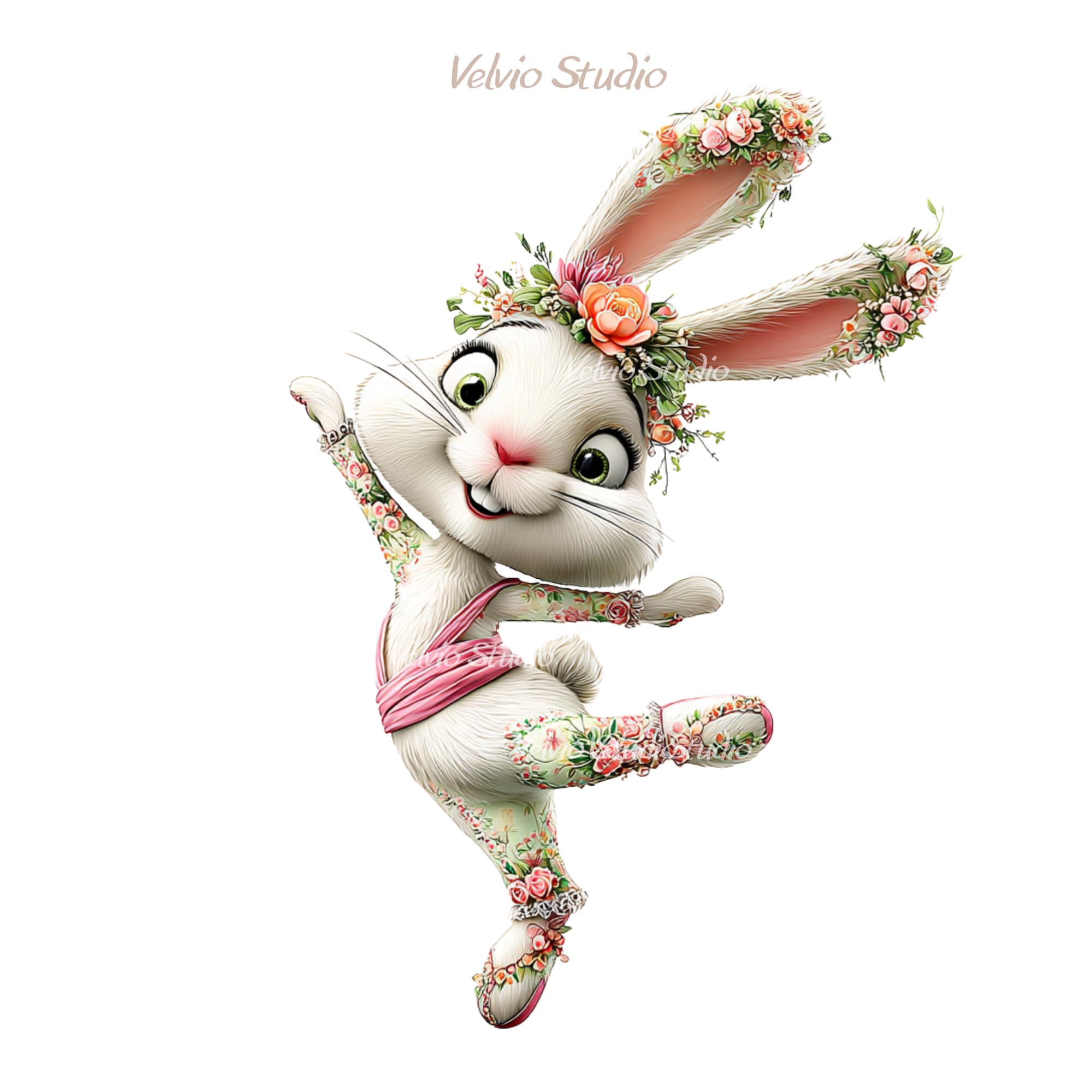 Spring Bunny Icon Floral Spring Bunny Clipart Set: 12 PNG & JPG Files Included (digital ...