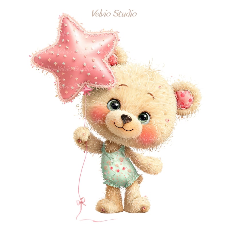 Pink Teddy Bear Birthday Clipart Set: 37 PNG & JPG Files (digital ...
