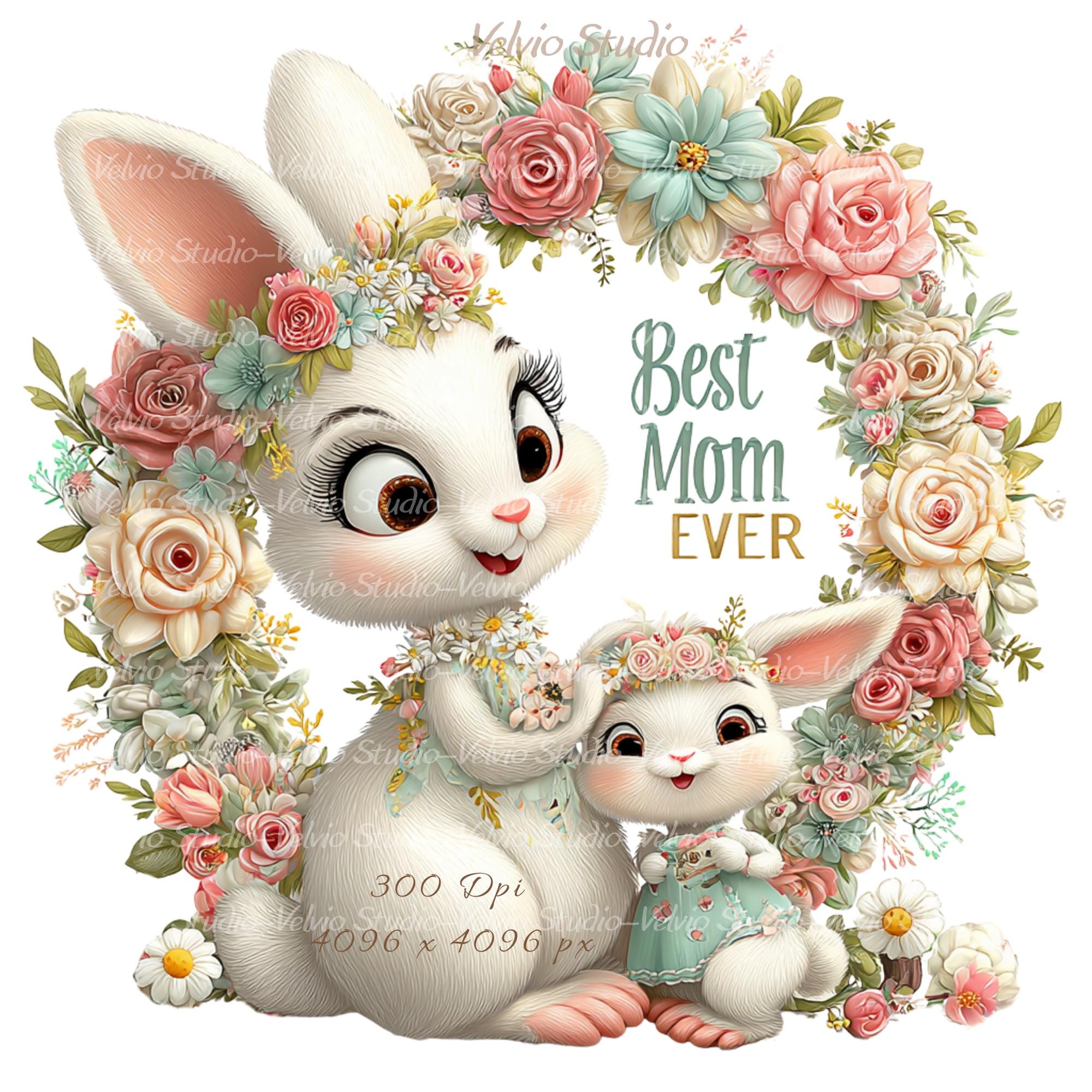 Mother and Baby Bunny Clipart Set: Mother's Day Illustrations, 37 PNG ...