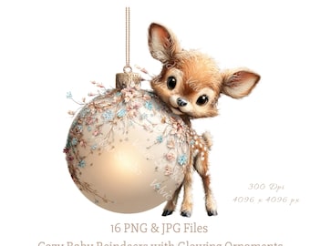 Christmas Baby Deer Clipart Set: Festive Winter Collection, 16 PNG & JPG Files (Digital Printable)