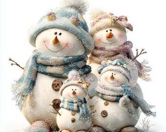 Colección de imágenes prediseñadas de muñecos de nieve navideños: Ilustraciones navideñas invernales, 28 archivos JPG (descarga digital)