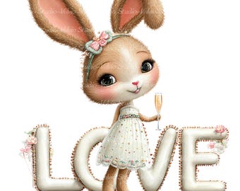 Clipart de Conejito con Amor: 15 archivos PNG y JPG incluidos (Descarga digital)