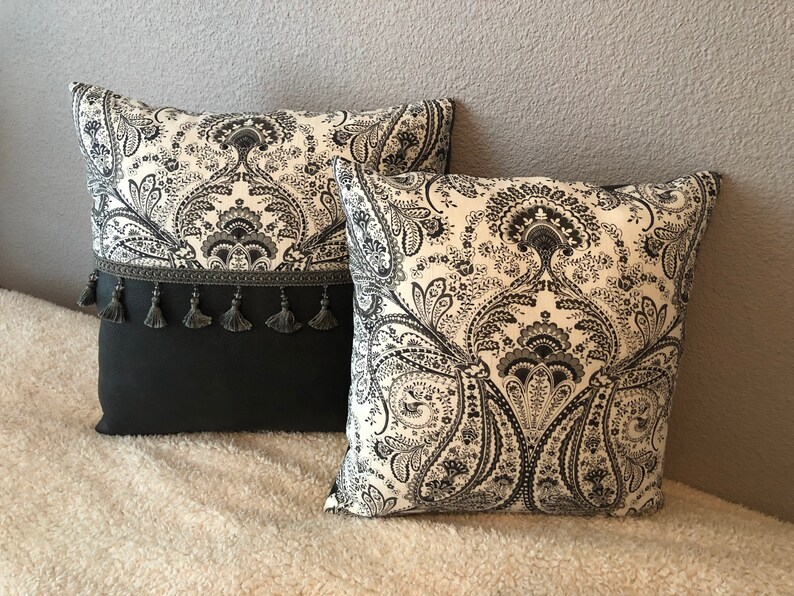 custom handmade one-of-a-kind leather motif throw pillows faux leather pillow fancy living room pillows with inserts set of 3