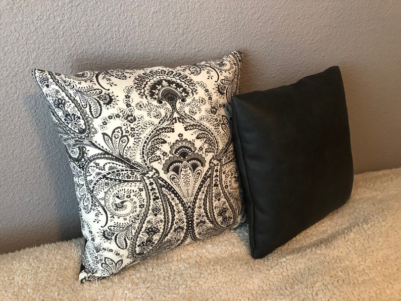 custom handmade one-of-a-kind leather motif throw pillows faux leather pillow fancy living room pillows with inserts set of 3