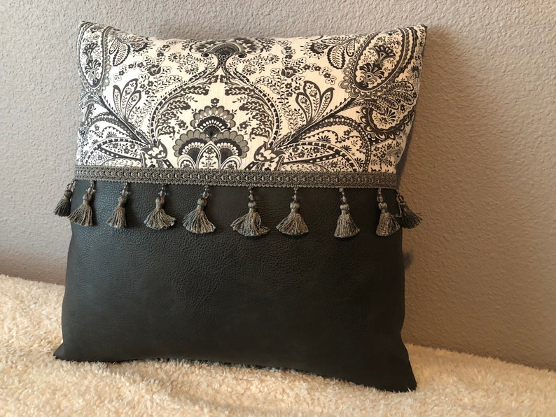custom handmade one-of-a-kind leather motif throw pillows faux leather pillow fancy living room pillows with inserts set of 3