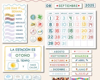Spanish Classroom Calendar Set: Days, Weather, Seasons (Printable PDF)