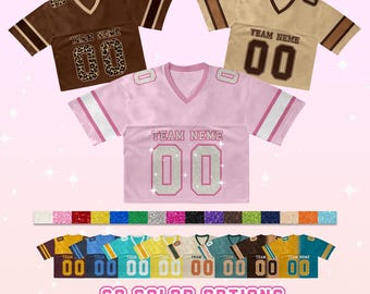 Custom Bling Crop Football Jersey for Women & Girls, Embroidered Cheer Top Jersey, Sparkly Shirt Glitter Football Tee Concert Outfit