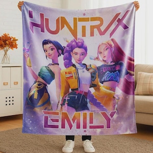 Custom Huntrix Blanket, Personalized Your Name, Kpop Demon Hunter Blanket for Christmas Gift