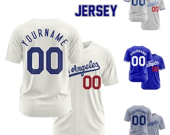 Camiseta de béisbol personalizada de Los Ángeles con nombre y número, ideal como regalo para hombres, mujeres, niños y aficionados al béisbol.