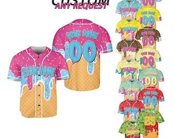 Camiseta de béisbol navideña personalizada con estampado de helado goteando para hombres, mujeres, jóvenes y niños. Camiseta familiar a juego con estampado de helado goteando. Ideal como regalo o conjunto.