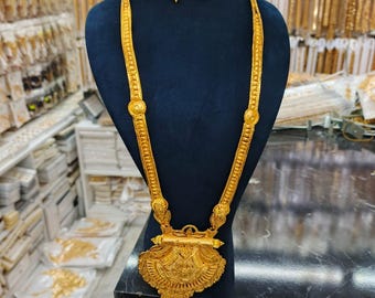 22-karaats vergulde Indiase Kosteck ketting en oorbellen set, traditionele bruidssieraden