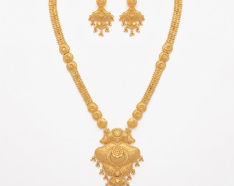 22-karaats vergulde Indiase Kosteck ketting en oorbellen set, traditionele bruidssieraden