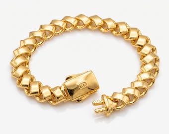 Vergulde Cubaanse schakelarmband met edelstenen (22 karaat)