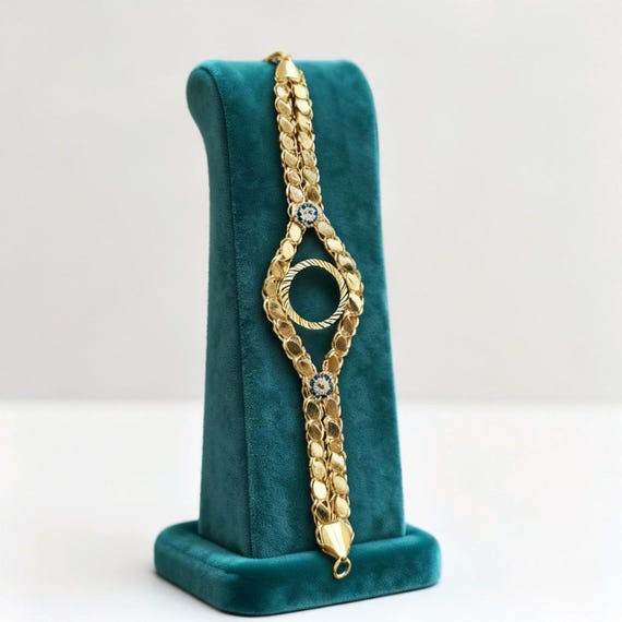 22K Gold Plated Bracelet, Evil Eye, Quarter Coin Holder, Turkish Jewelry
