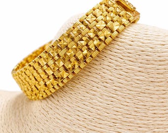Pulsera de eslabones cuadrados anchos bañada en oro de 22 quilates: joyería ajustable y llamativa