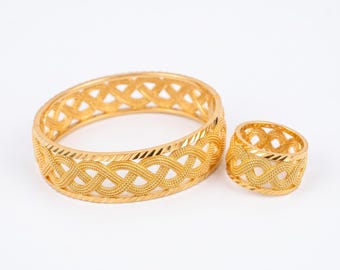 22-karaats vergulde Infinity armband en ring set