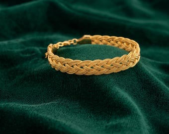 22-karaats verguld Trabzon gevlochten armband, Turkse geweven armband, opvallende gouden armband, traditionele sieraden