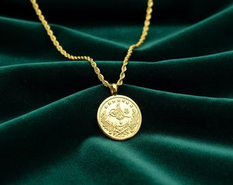 22K Gold Plated Handmade Reshat Coin Necklace – Classic Ottoman Coin Medallion Design