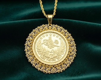 Filigree Ottoman Motif Pendant Necklace – 22K Gold Plated, Elegant and Classic Design