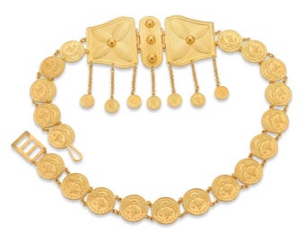 22 karaats vergulde Turkse muntenriem, traditionele Ottomaanse tailleriem, bruidshenna sieraden