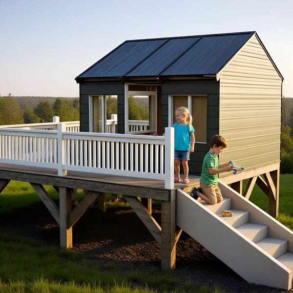 Planos para construir una casita de juegos infantil: Terraza elevada de 8x8 sobre 12x12 (Guía en PDF)