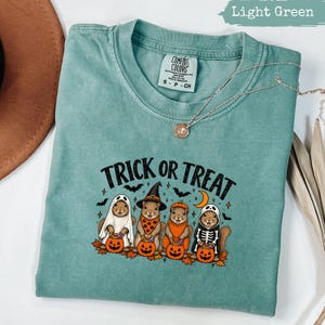 Comfort Colors® Trick Or Treat Squirrel Shirt, Cute Halloween Squirrels Tee, Spooky Season Witch Ghost Skeleton Top, Fall Gift For Women