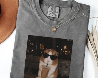 Comfort Colors® Guinea Pig Iced Coffee Tee, Funny Animal Lover Gift, Pet Owner Present, Cute Coffee Drinker Top, Aesthetic Animal Meme Shirt
