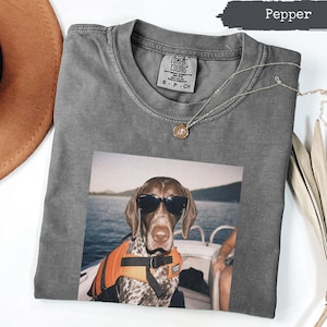 Comfort Colors® Tysk korthårig pekare hundtröja, coola GSP-båtsolglasögon, sjölivshund mamma pappa present, roliga sommarvibbar