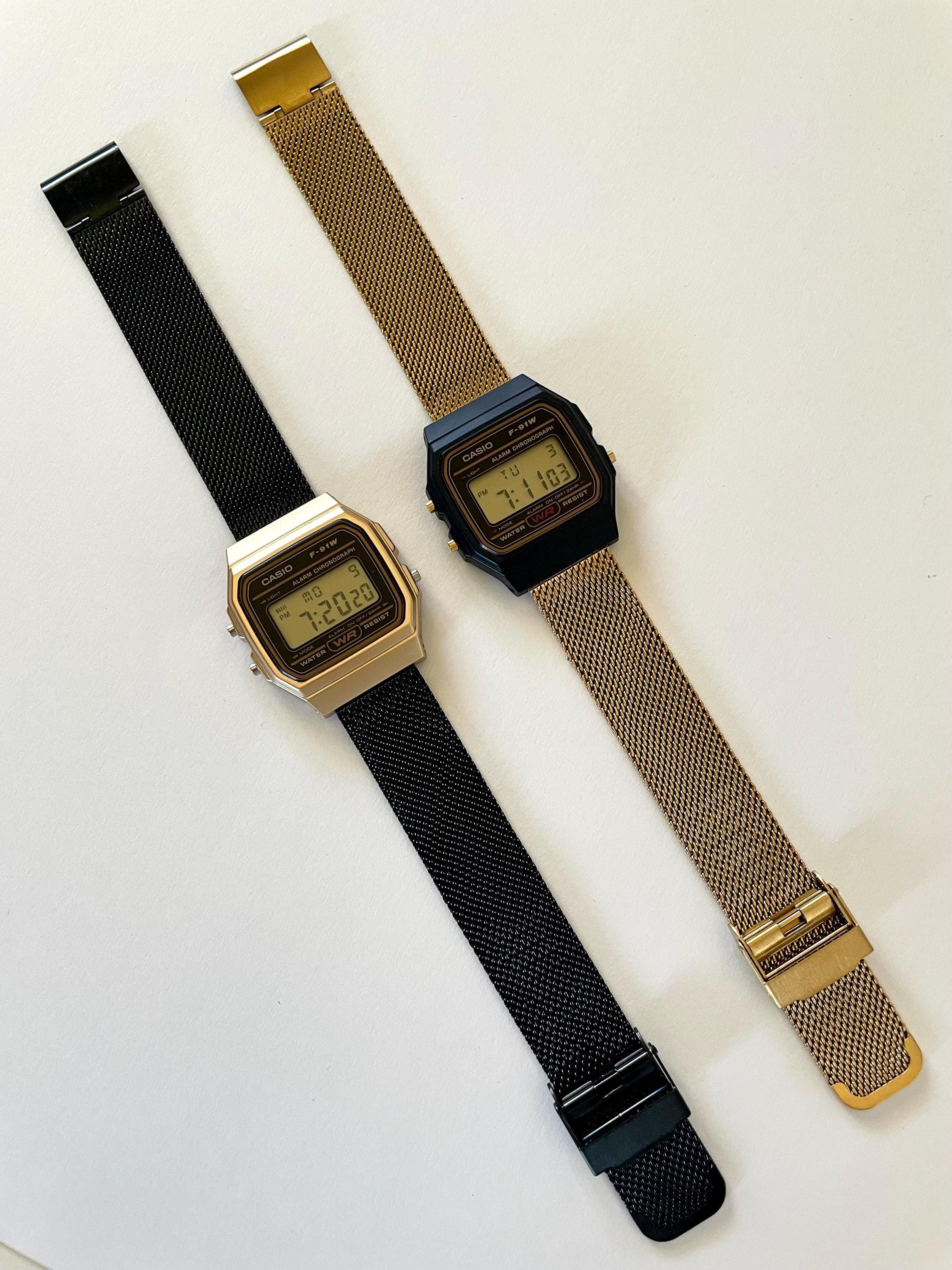 カスタムカシオF-91デジタルウォッチ - ゴールドまたはブラックメタル