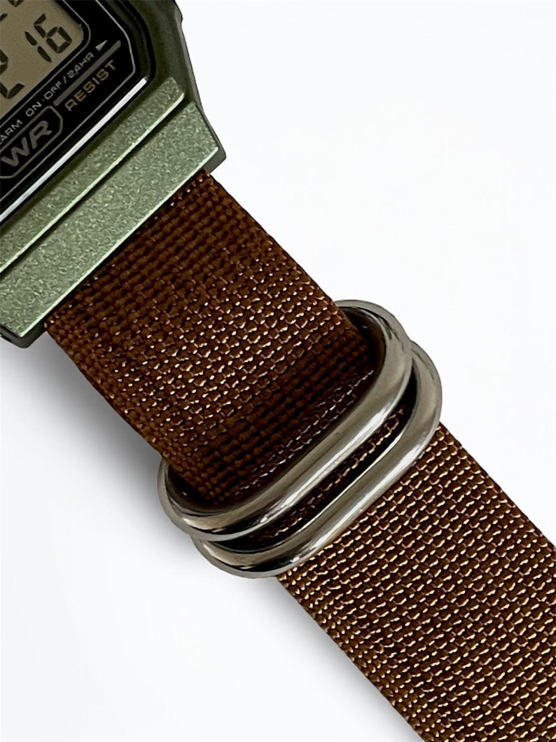 Custom Casio F-91 Green Digital Watch – Brown Nylon Strap image 13