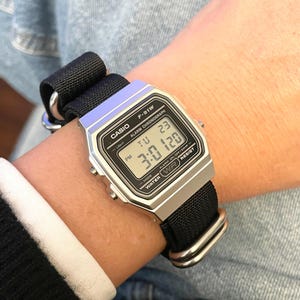 Casio F91W Silver Digital Watch, Black Nylon Strap, Custom Retro Watch image 13