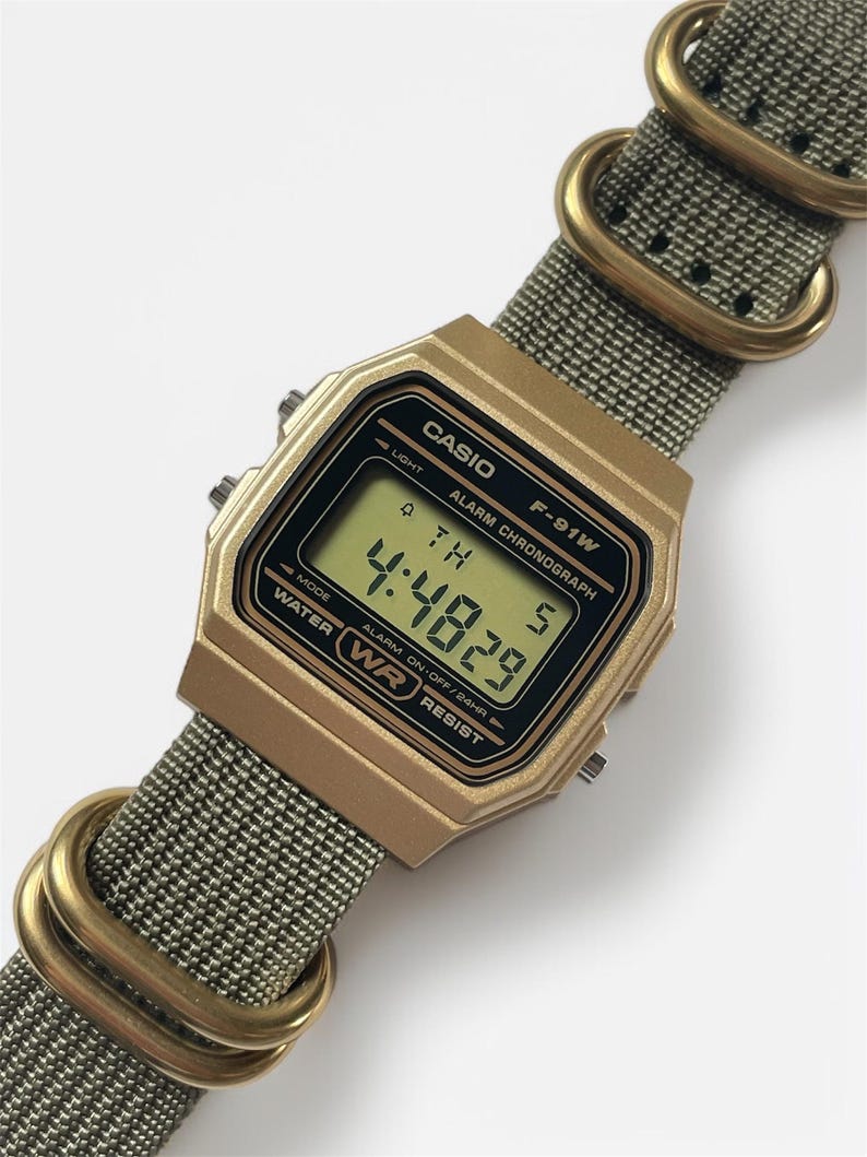 Custom Casio F91W Watch, Green Nylon Strap, Everyday Digital Watch image 15