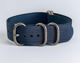 Blue NATO Nylon Watch Strap – One-Piece Design, 18mm, Silver Buckle
