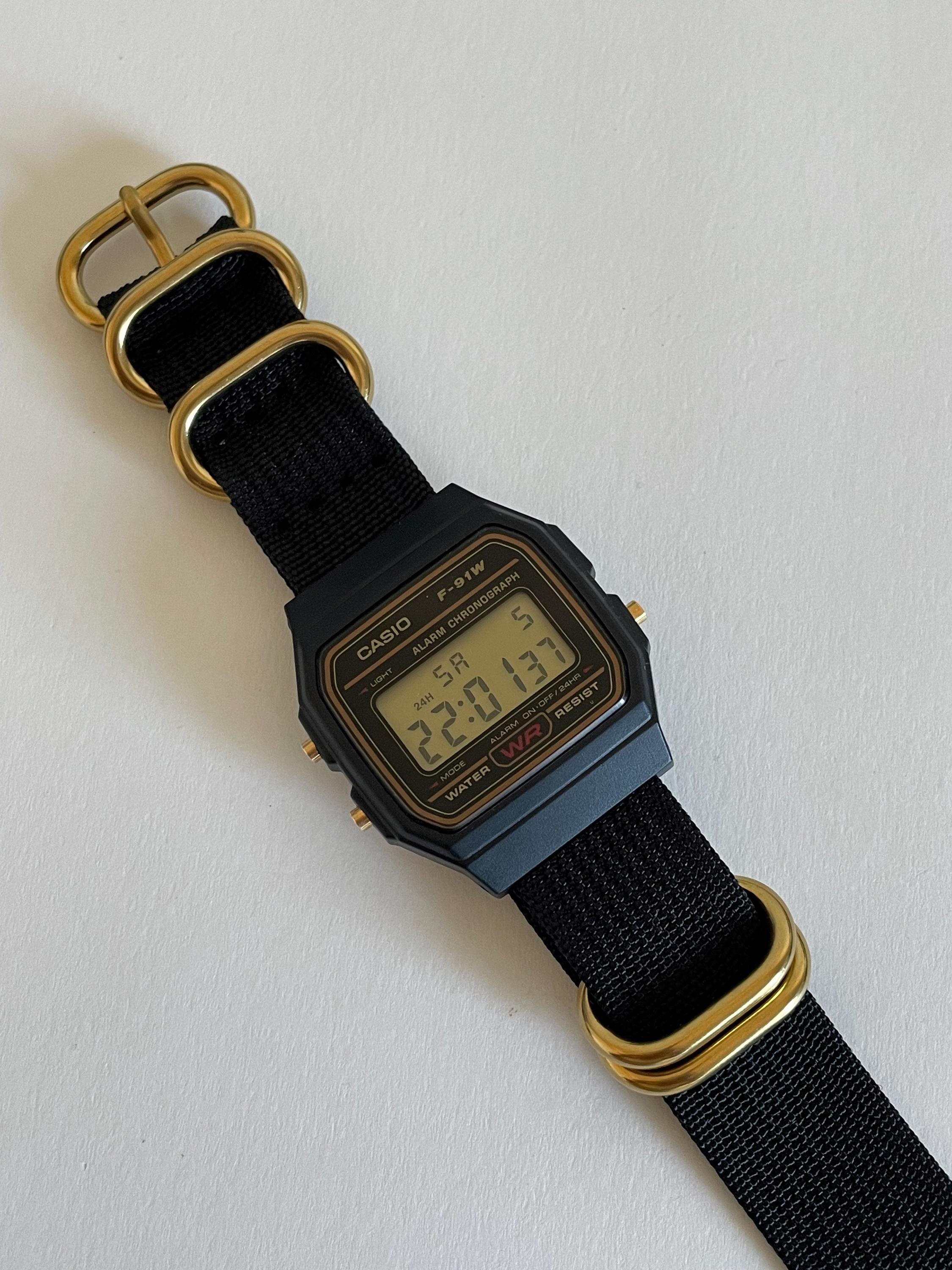 Casio F-91 Digital Quartz Watch Customized With Black Nylon Strap