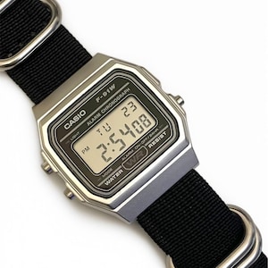 Casio F91W Silver Digital Watch, Black Nylon Strap, Custom Retro Watch image 2
