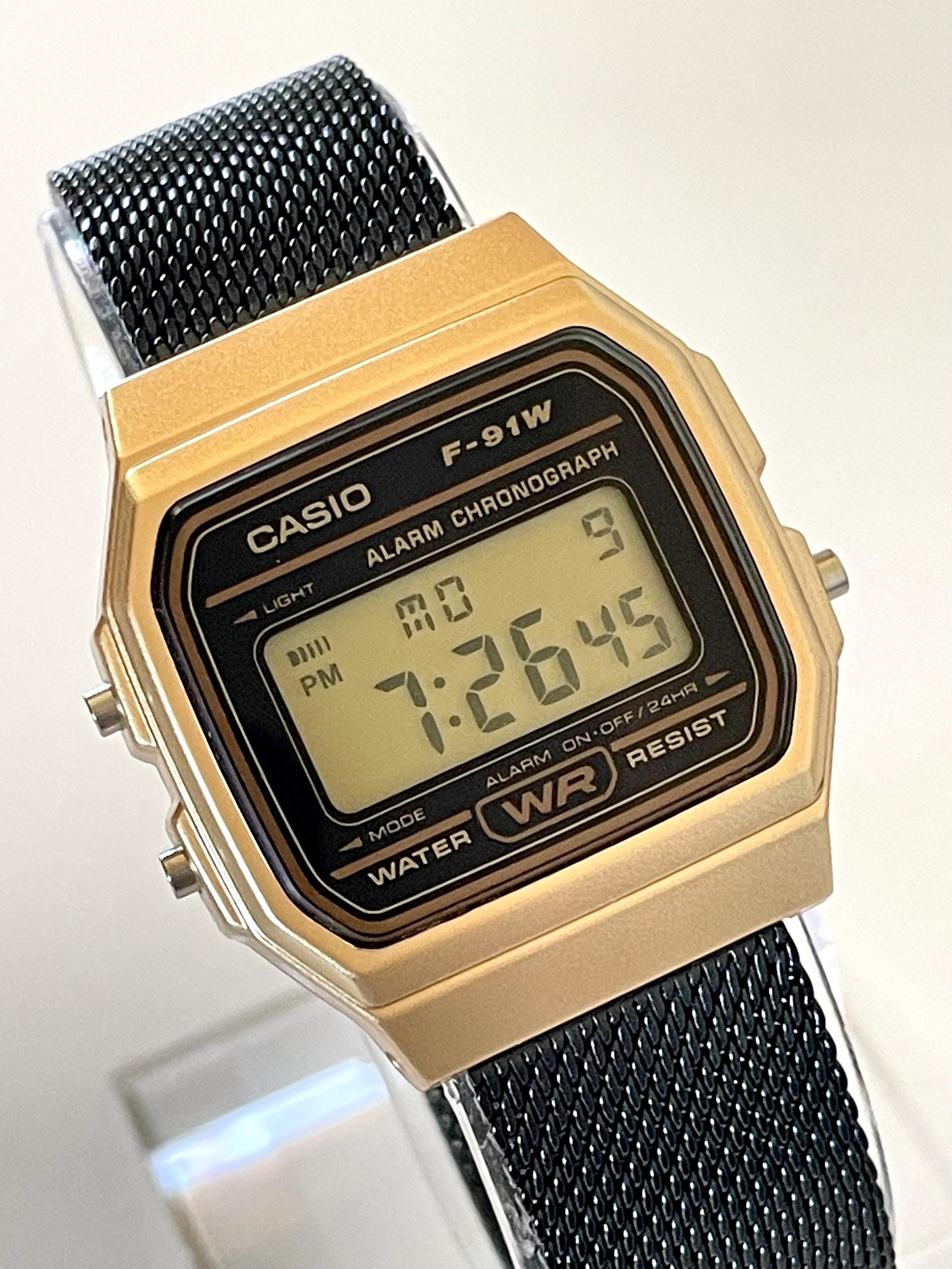 Custom Casio F-91 Gold Digital Watch – Black Metal Band - Etsy