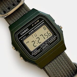 Custom Casio F-91 Green Digital Watch – Army Green Nylon Strap