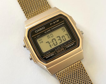 Custom Casio F-91 Gold Digital Watch – Gold Metal Band