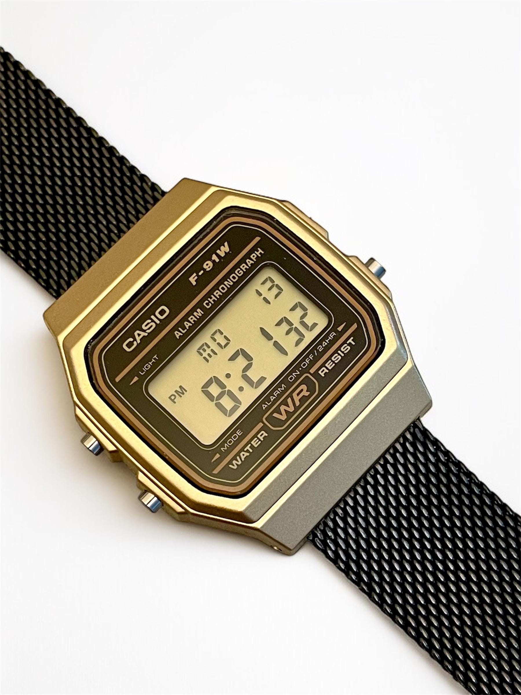 Custom Casio F-91 Gold Digital Watch – Black Metal Band - Etsy
