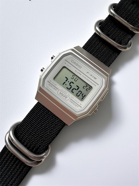 Custom Casio F-91 White Digital Watch – Black Nylon Strap - Etsy