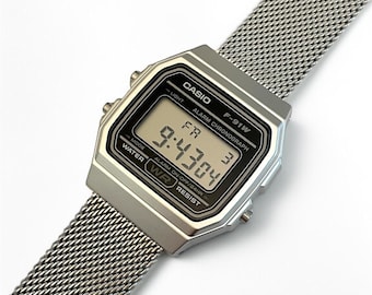 Custom Casio F-91 Silver Digital Watch – Silver Metal Band